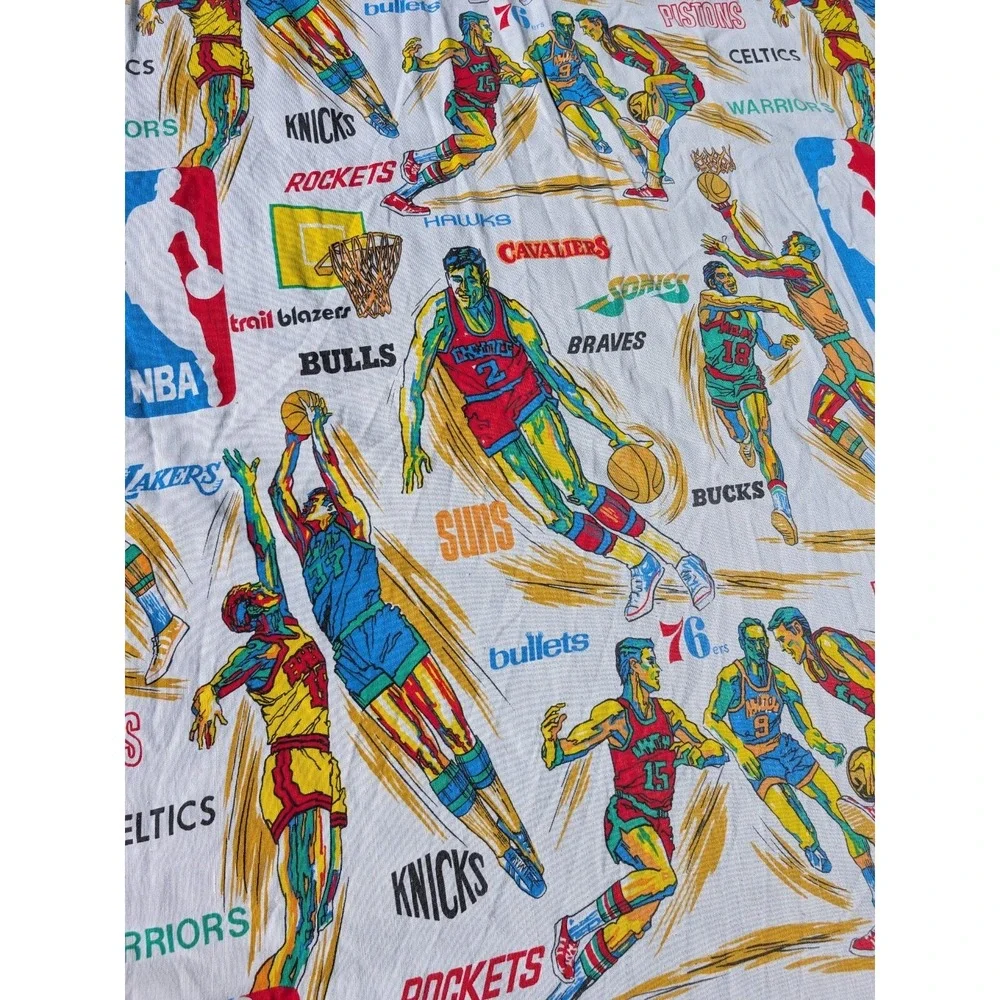 Rare Vintage 1970's NBA‎ Basketball Bedspread Sheet Fabric Approx 70
